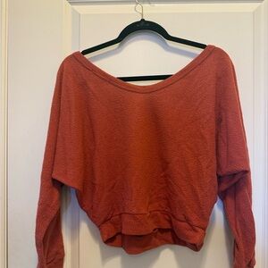 Rust Orange Off-Shoulder Cropped Sweater